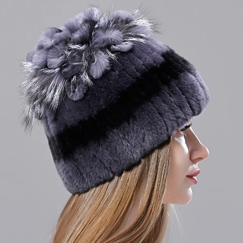 Winter Real Fur Hat Hot Sale Natural Rabbit Fur Warm Cap Knitted