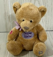 Russ Berrie Super Sister small mini plush brown tan beanbag teddy bear flowers