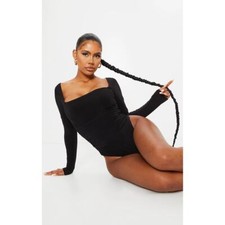 PrettyLittleThing Black Slinky Ruched Long Sl...