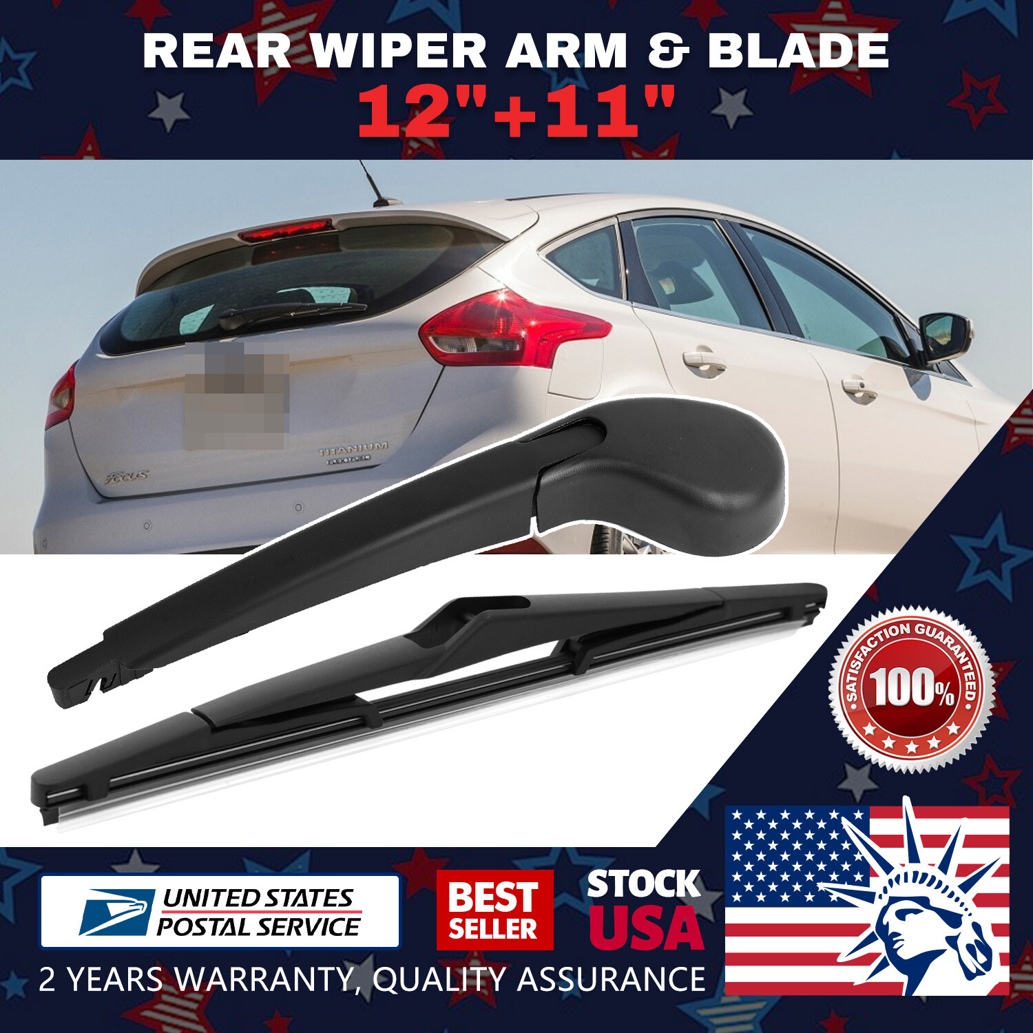 Easy to install waterproof 14+12 inch windshield rear wiper arm and blade set