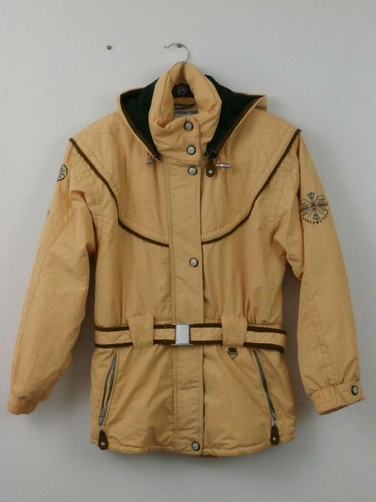 Obermeyer Reminisce Coat Women SZ 6 Thermolite Mustard Hood Belt Ski Snow Jacket