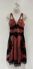 GUESS Women's Nadine Lace Trim Red Animal Print Dress (Size: M, UK 8)