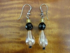 Yellow and Black Beads Sterling Silver 925 Pierced Dangle Earrings