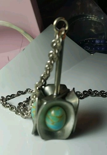Jorgen Jensen Pewter Turquoise Pendant Necklace Ring Set Denmark MCM - Picture 3 of 7