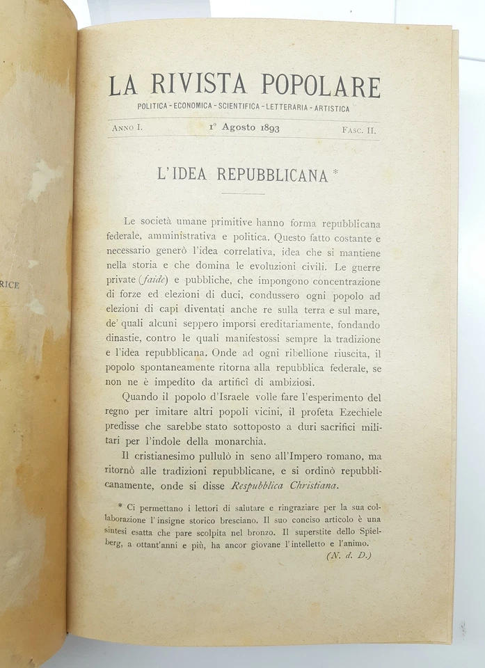 Mazzini Raccolta La rivista Popolare politica economia scientifica.. 1893 - Immagine 4 di 4