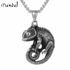MENDEL Mens Reptile Lizard Chameleon Necklace Pendant Stainless Steel Jewelry