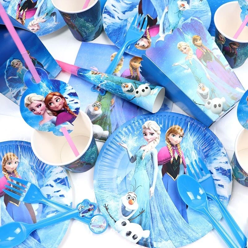 Frozen Anna Elsa Princess Birthday Party Decorations Kids Table Plates Cups Girl - Image 2 of 4