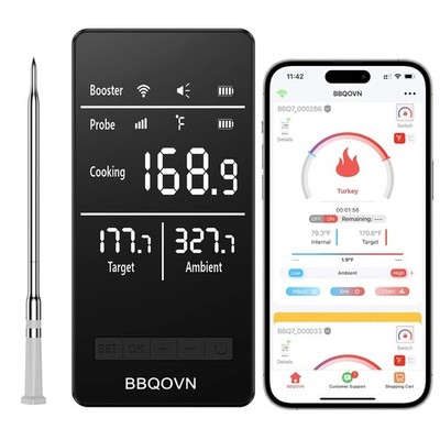 WiFi Funk Fleischthermometer mit Display & App, 7 Sensoren, USB-C wiederaufladbar