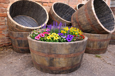 HALF OAK WHISKEY BARREL PLANTER POT TUB GARDEN FLOWERS SHRUBS NO DRAINAGE HOLE