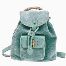 GUCCI Borsa Zaino Bambù Logo Scamosciato Coulisse Italia Verde 36CA311