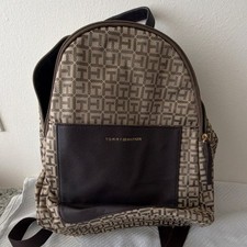 Tommy Hilfiger Brown Geometric Backpack Men Adjustable Strap