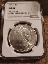 1925 P NGC MS61 Peace Silver Dollar $1 US Mint Coin 1925-P MS-61 Blast White