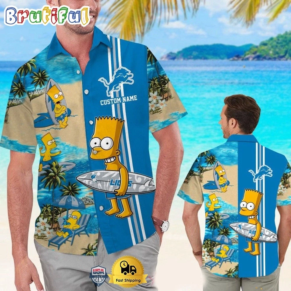 Custom Name football Detroit Bart Simpson Tropical Hawaiian Shirt