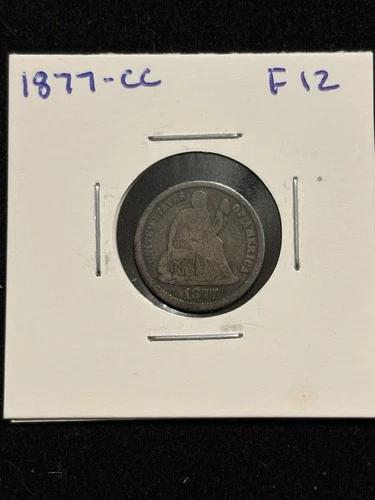 1877-CC Seated Liberty Dime FINE Key Date Coin, Old Carson City Mint