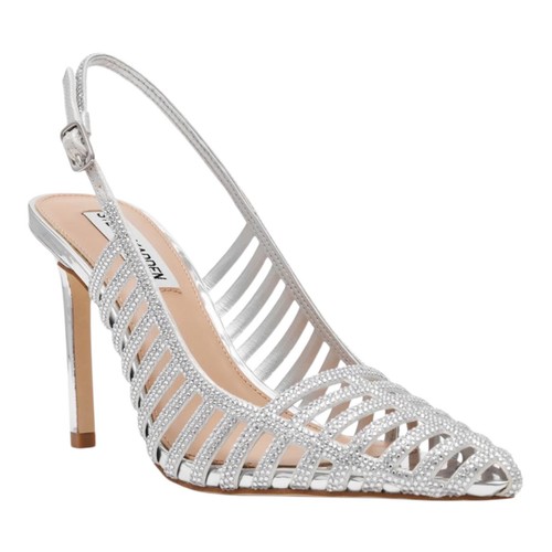 Steve Madden Women's Carleigh Embellished Cage High Heel Pumps Silver Size 7 1/2