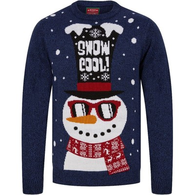 Christmas Snowman Shades LED Light Up Mens Jumper Navy - Main Image