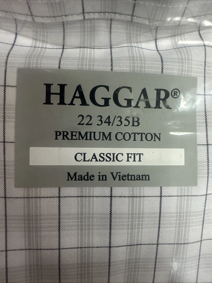 Camisa de vestir Haggar plateada y negra a cuadros manga larga talla 22 34/35B para hombre’s Foto 2 de 4