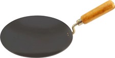10" PURE IRON Tawa PARANTHA ROTI Pan Wooden Handle HEAVY DUTY Dough UK Chapati