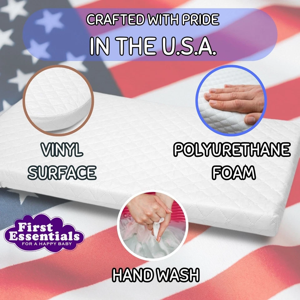 First Essentials Baby Bassinet Cradle Mattress Oblong *12 SIZES* Foam Waterproof - Image 3 of 4