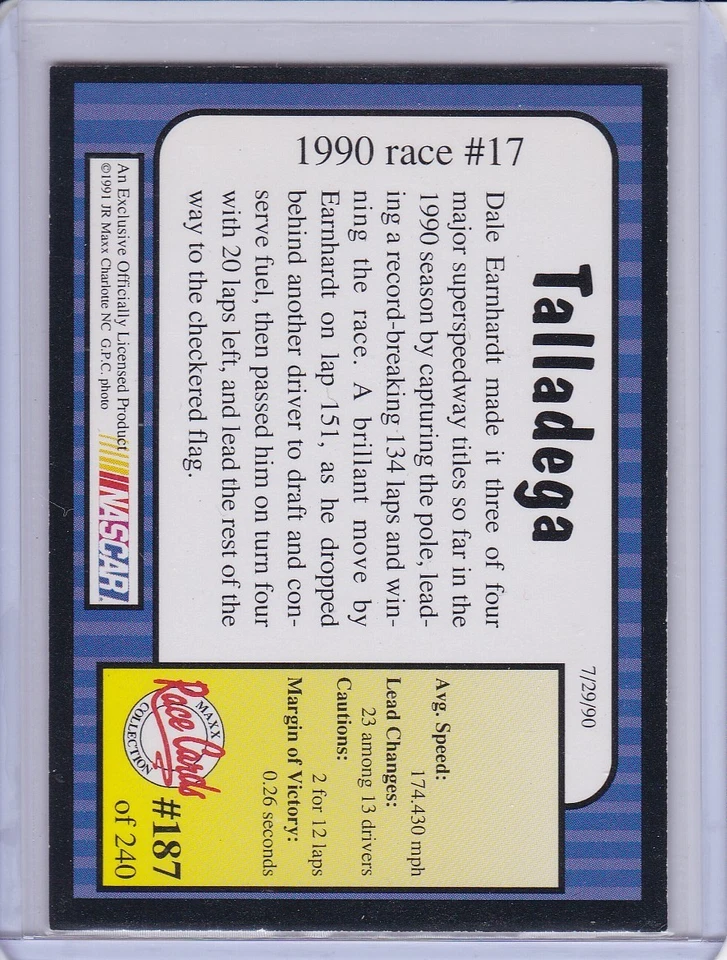 Dale Earnhardt 1991 Maxx Collection card 187 Talladega Grade NM-MT - Image 2 of 2