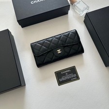 Cc Chnel Black Caviar Leather Continental Long Flap Wallet Gold Cc 19x10cm Cc Chnel Black Caviar Leather Continental Long Flap Wallet Gold Cc 19x10cm