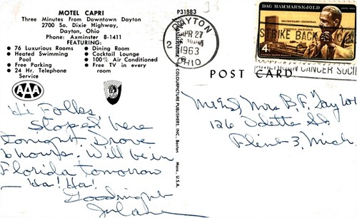 Postal de Motel Capri, Downtown Dayton, Dayton, Ohio, Motel vintage - Imagen 2 de 2
