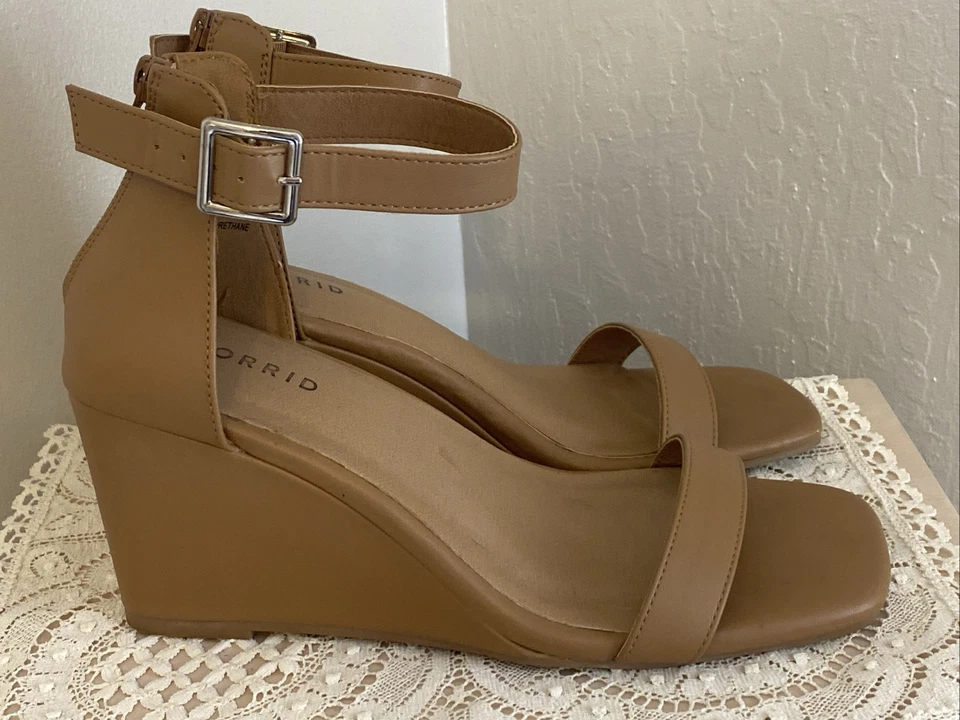 TORRID Square Toe Demi Wedge Cognac Sandal Open Toe Womens Sz 8.5 WW Extra Wide - Image 4 of 4