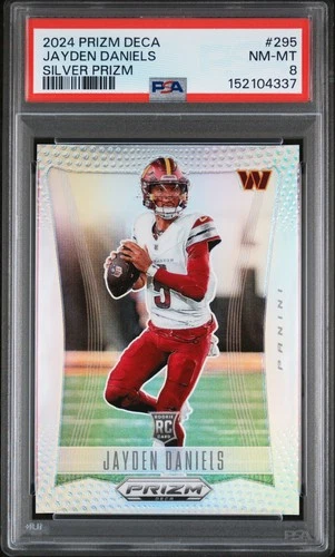 2024 Panini Prizm Deca #295 Jayden Daniels Silver Prizm PSA 8