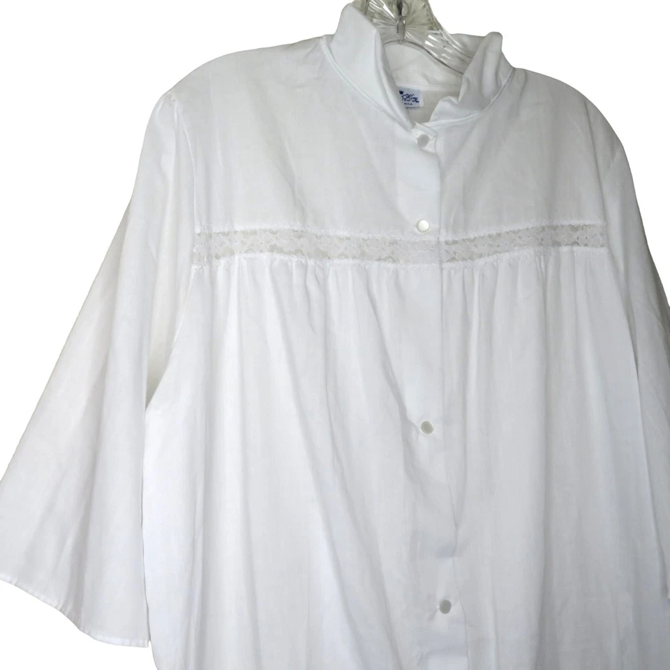 Lencería Nancy King vintage para mujer blanca con botones camisón bata 1X hecha en EE. UU. Foto 4 de 4