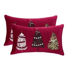 Christmas Embroidery Throw Pillow 20" x 12" Pack of 2 Red Christmas Tree