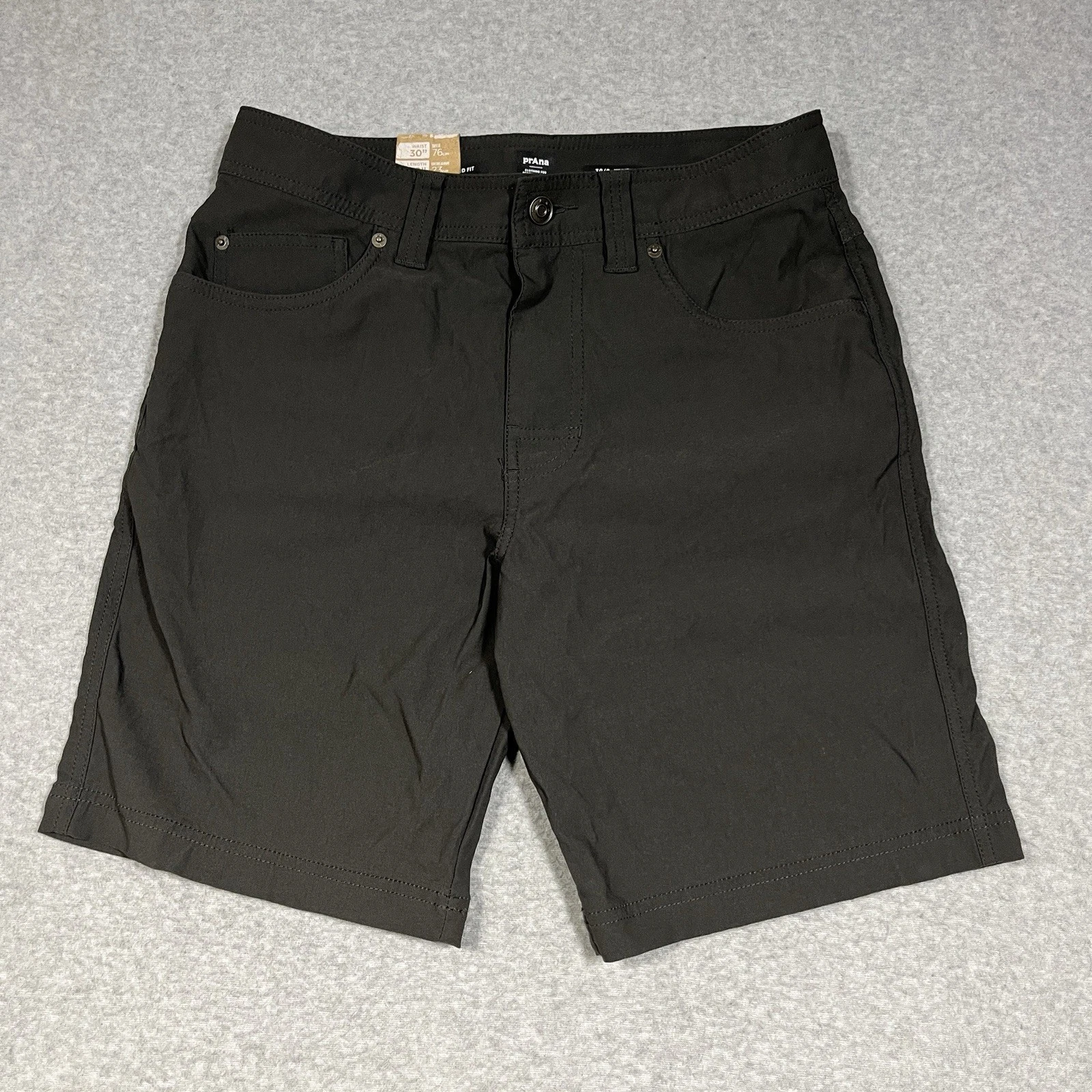 Prana Shorts Mens 30 Gray Brion II 9" Nylon Chino Flat Front Outdoor Hiking NWT