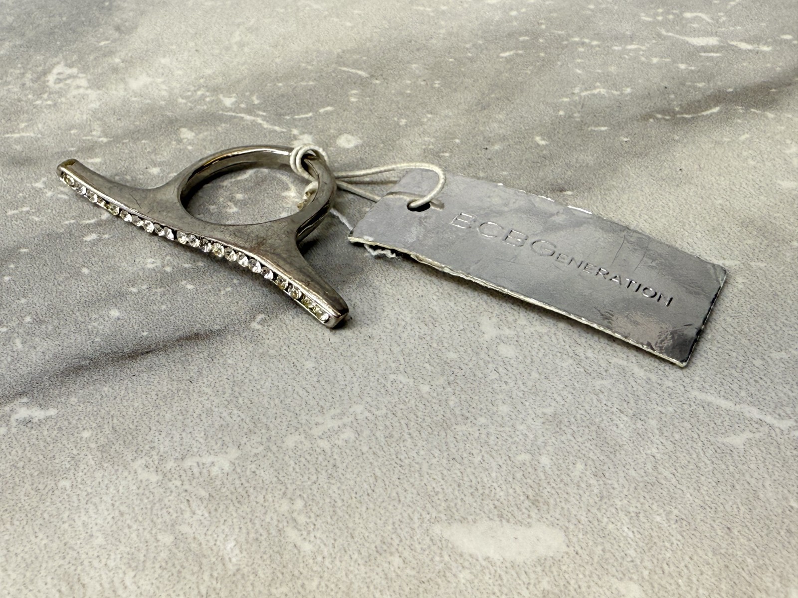 BCBGeneration Silver Rhinestone Flat Wide Ring Si… - image 2