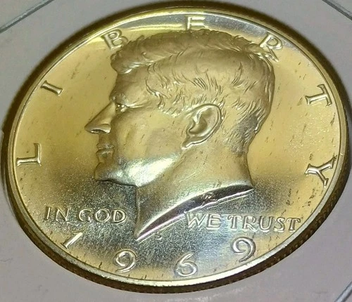 1969 S PROOF 40% SILVER KENNEDY HALF DOLLAR *FREE SHIPPING* IN 2x2 Coin Flip