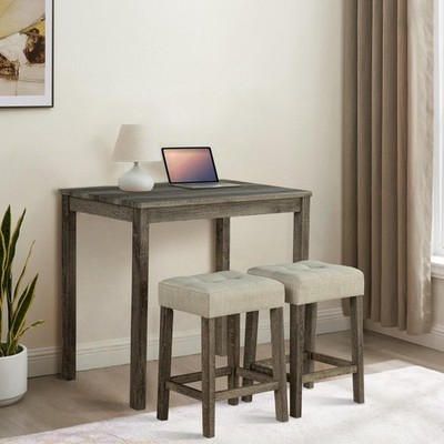 1 Traditional Breakfast Dining Table Set with 2 Stools for Apartment