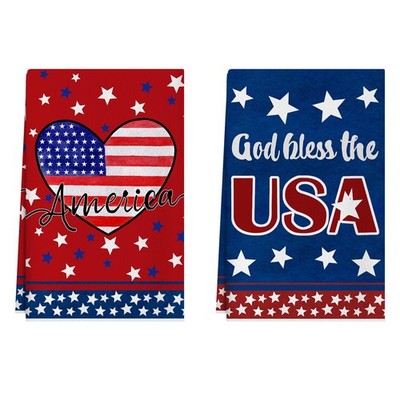 God Bless The USA Love Hearts America Stars 4th of July Kitchen Towels Patrio...