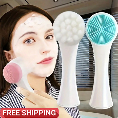 Facial Cleansing Brush Manual 2in1 Silicone Double-Sided Exfoliating Scrubber