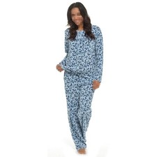 Ladies Pyjamas Set Blue Polar Fleece Lounge Suit Sleepwear Button Placket PJS