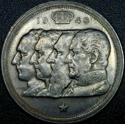 100 Francs 1949 Heads Of 4 Kings Leopold I *5-pointed Star* Belgium Silver !!