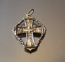 Vtg Sterling Silver 925 I am a Catholic Call a Priest Four Way Cross Pendant