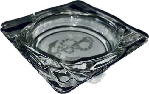 Vintage 1960s Clear Square Glass Ashtray Etched With An Anchor, Nautical - Picture 5 of 7