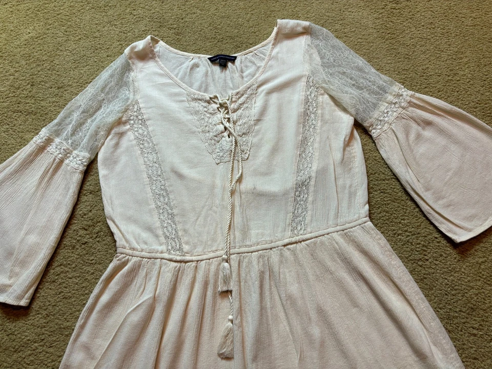 American Eagle Lace Bell Sleeve Peasant Boho Tunic Fairy Hippy Milkmaid Dress S - Image 3 of 4