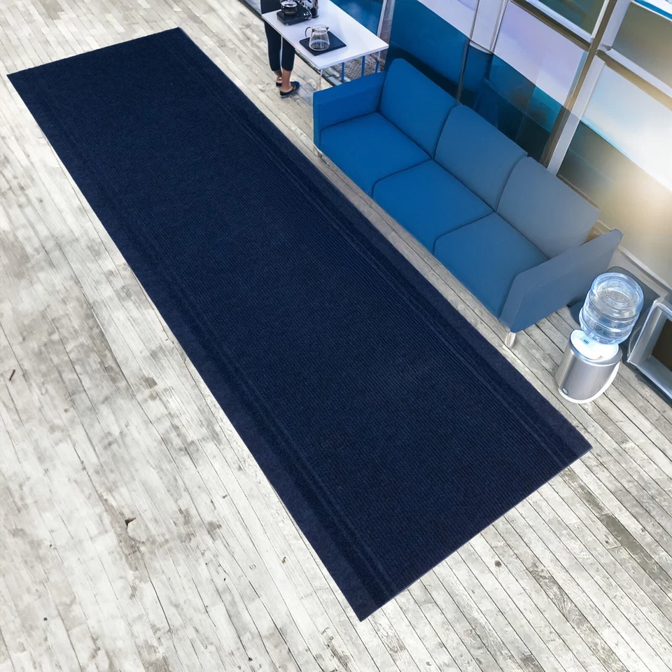 Anti Slip Light Weight Low Profile Dark Blue Rug Runner Hallway Office Outdoor - Image 3 of 4