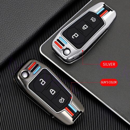 Metal Flip Key Fob Case Cover Chain For Ford Escape F150 Focus Ecosport Mondeo - Picture 3 of 8