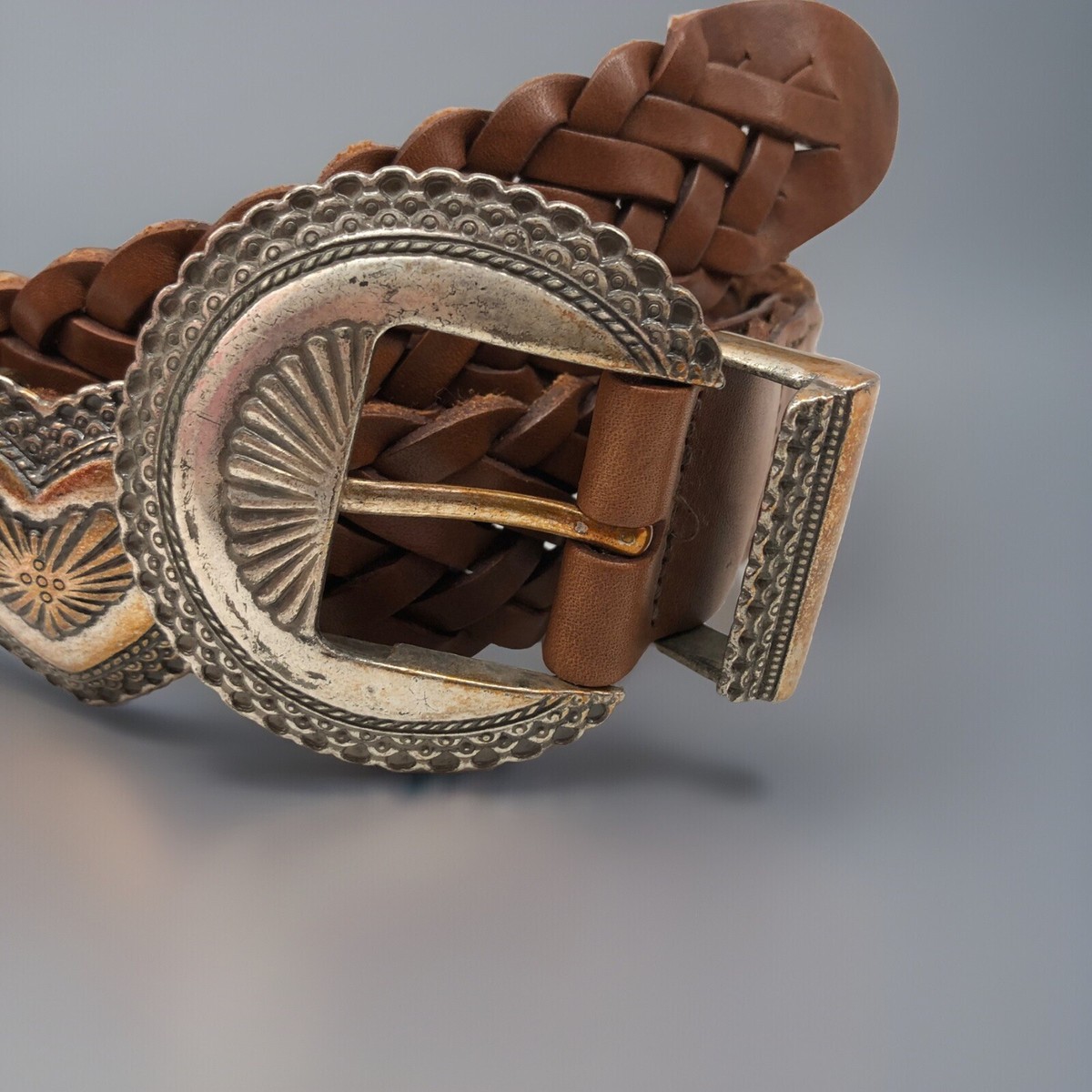 VTG Brighton Western Concho Leather Belt Size S Hearts  display picture 2