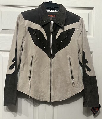 NWT 3B West Fringe Western Studded Leather Suede BOHO Jacket Size Large
