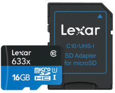 Lexar 16GB High-Performance 633x UHS-I microSDHC Memory Card - Very Good