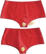 Latex Rubber Red Briefs With Transparent Sheath