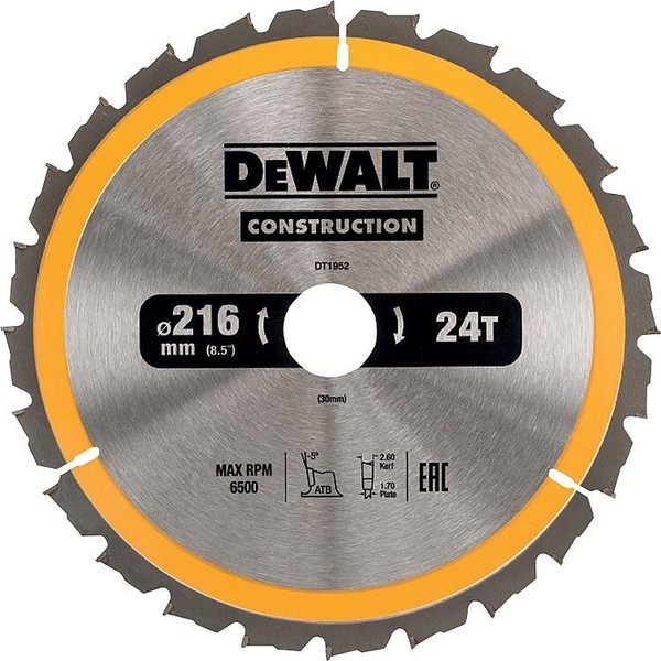 Dewalt KreissäGeblatt, Ø 216X2,6X30Mm, Mit 24 WechselzäHnen, Nagelfest-image