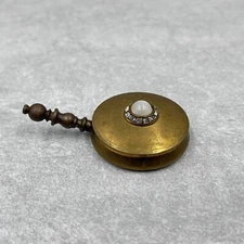 Vintage Brass Silent Butler Pill Box Clear Rhinestones and Faux Mother of Pearl