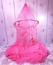 Disney Princess Bed Canopy Pink Netting Plastic Bling Cinderella Belle Aurora